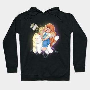 Little Girl Flying With White Cat Hoodie